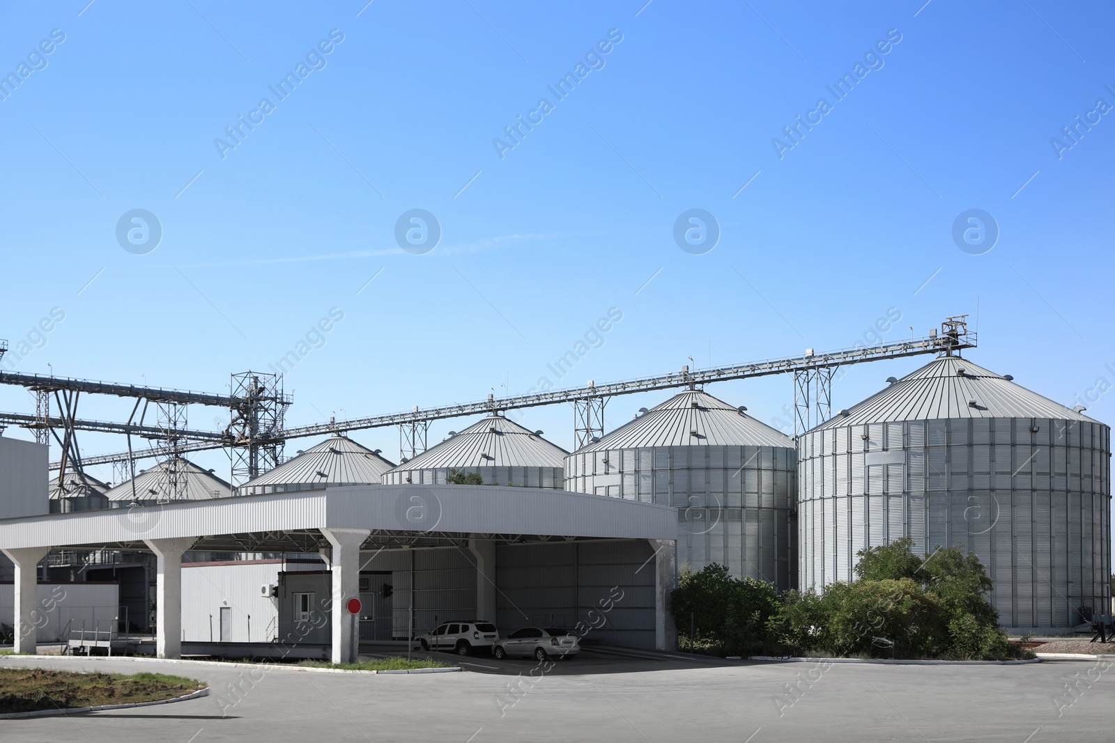 Photo of View of modern granaries for storing cereal grains outdoors