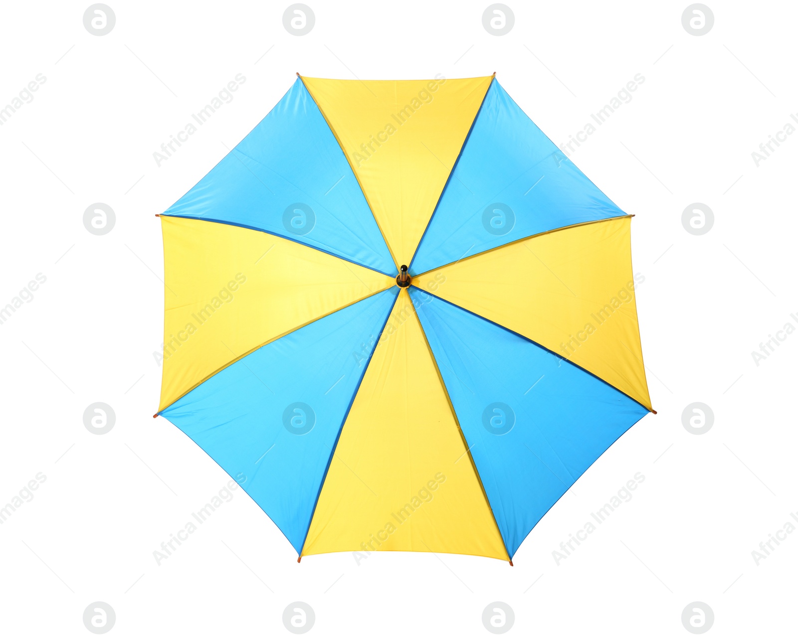 Photo of Modern opened bright umbrella isolated on white