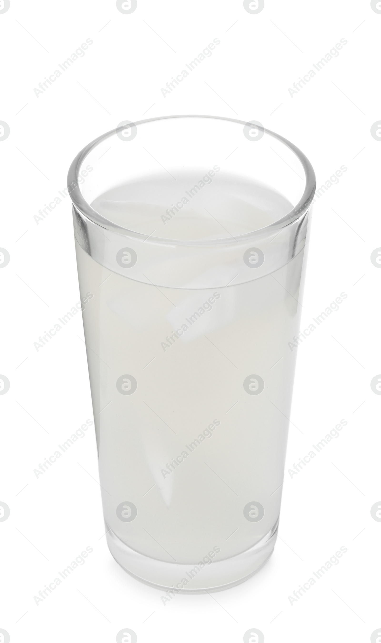 Photo of Glass of coconut water isolated on white