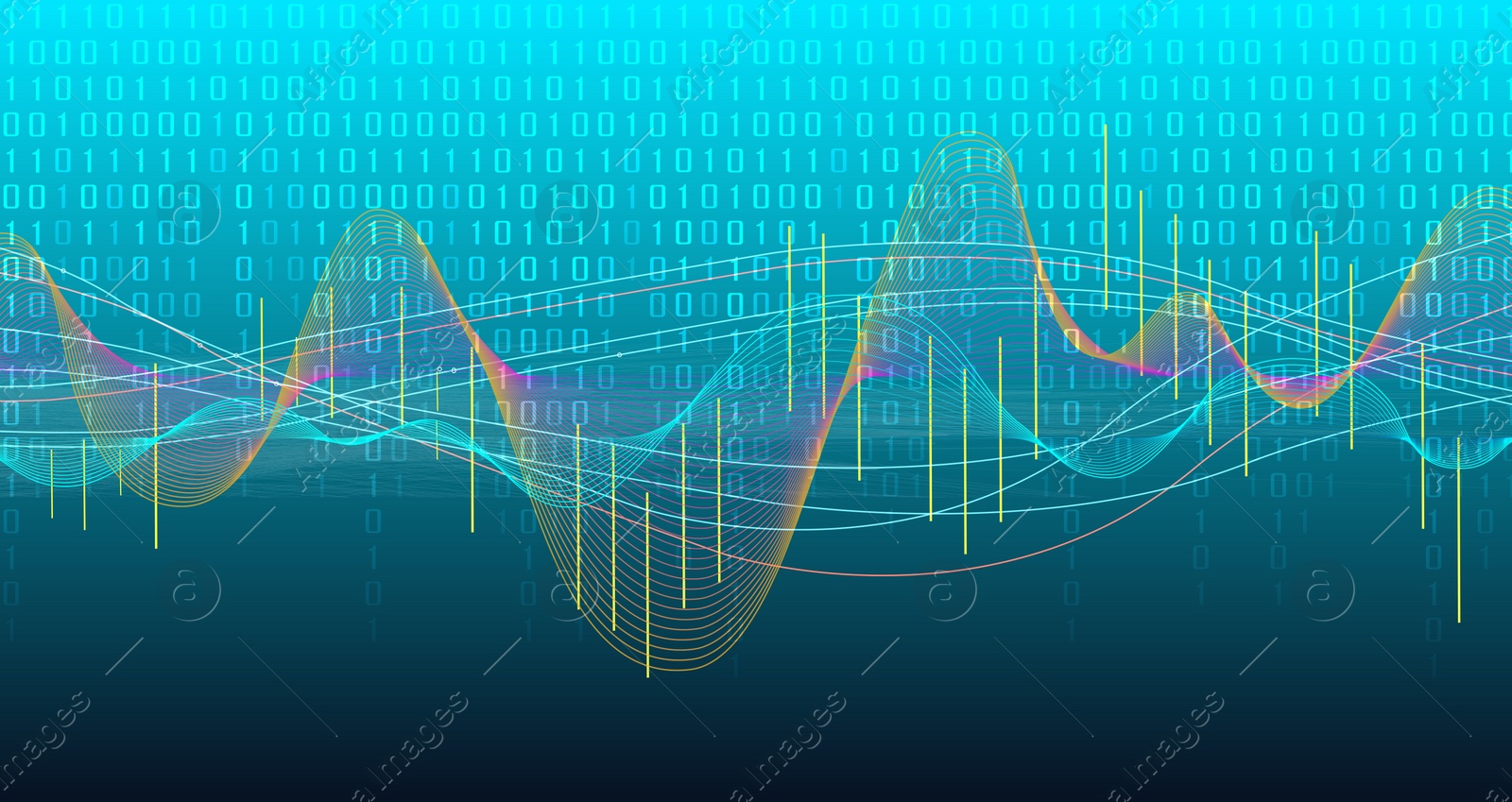 Image of Futuristic dashboard of business analytics information. Digital graphics on light blue background