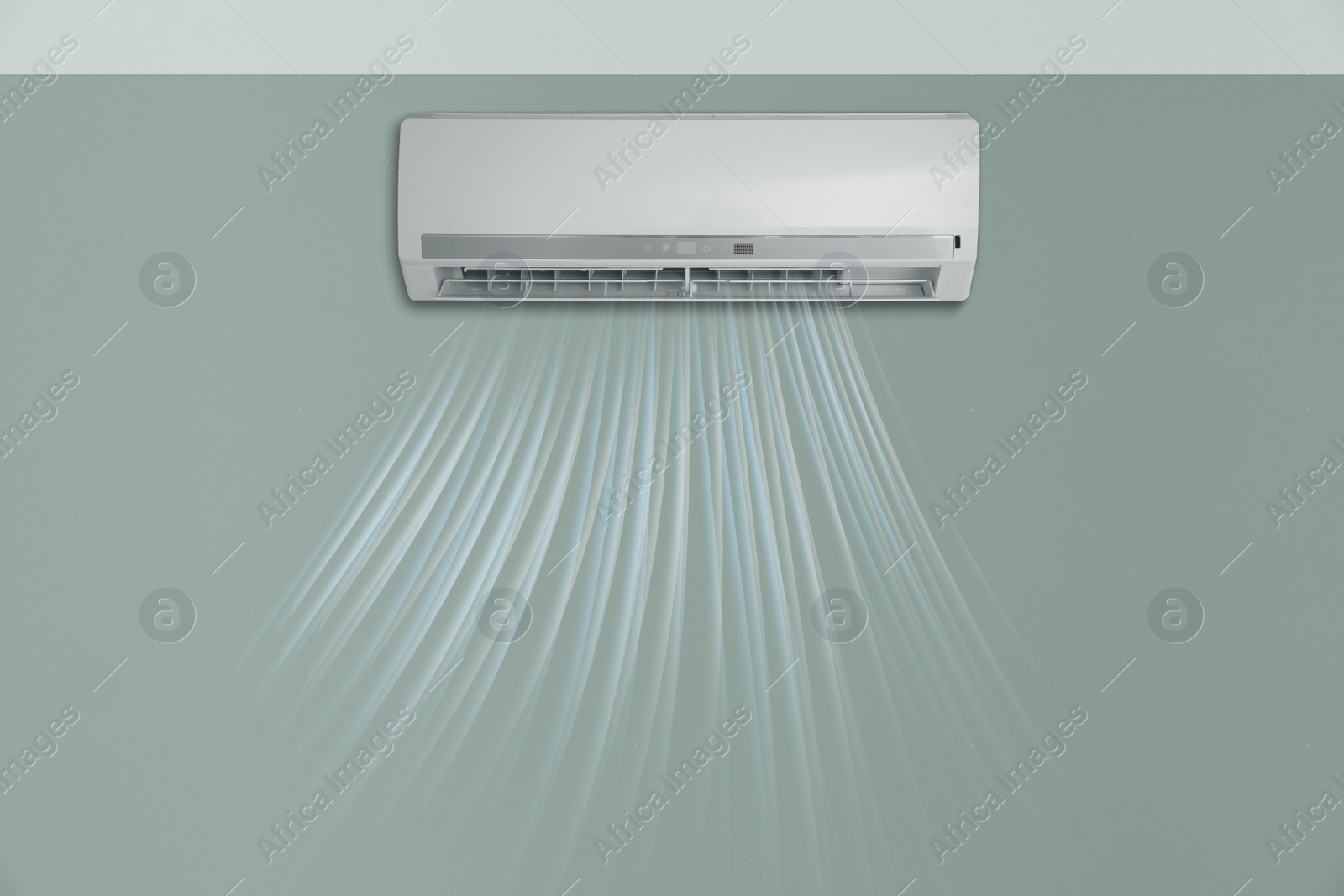 Image of Modern air conditioner on color wall indoors