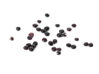 Raw black quinoa seeds on white background