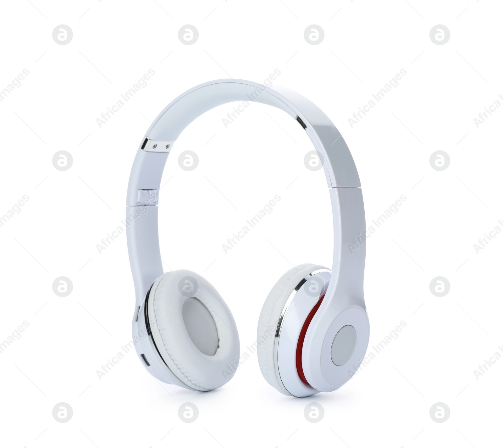 Photo of Stylish modern headphones with earmuffs on white background