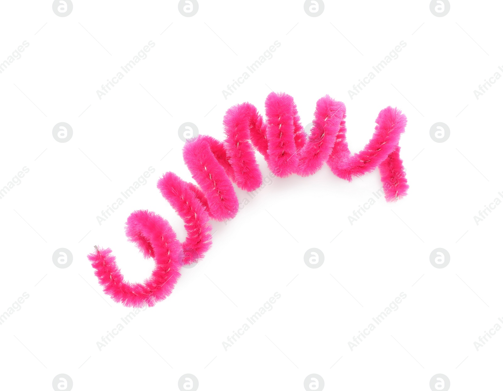 Photo of Pink fluffy wire isolated on white, top view