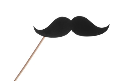 Photo of Fake paper mustache on stick against white background