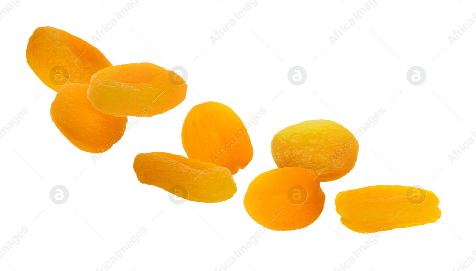 Image of Many tasty dried apricots on white background. Banner design