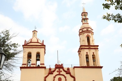 San Pedro Garza Garcia, Mexico – February 8, 2023: Beautiful Parroquia Santiago Apostol church outdoors