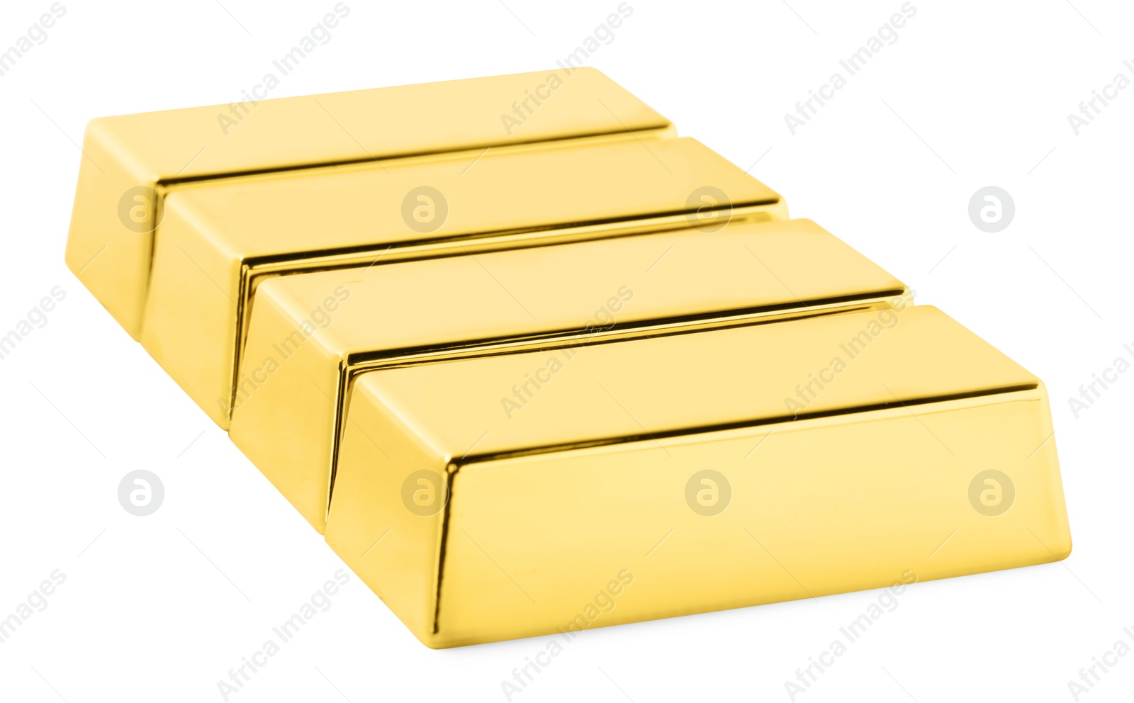 Photo of Many shiny gold bars isolated on white