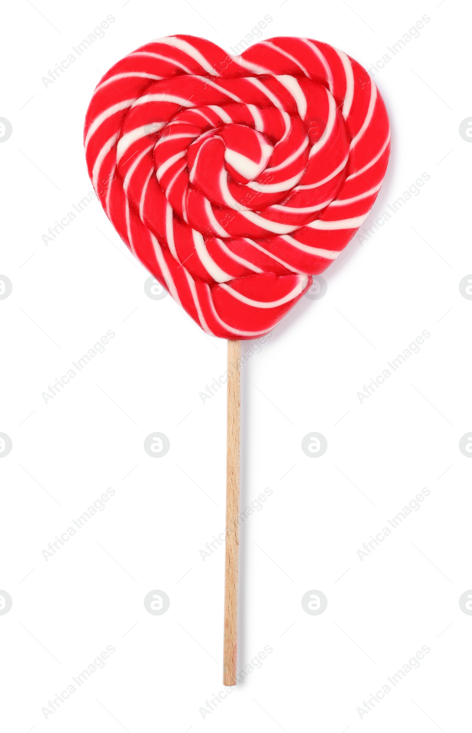 Photo of Sweet heart shaped lollipop isolated on white, top view. Valentine's day celebration