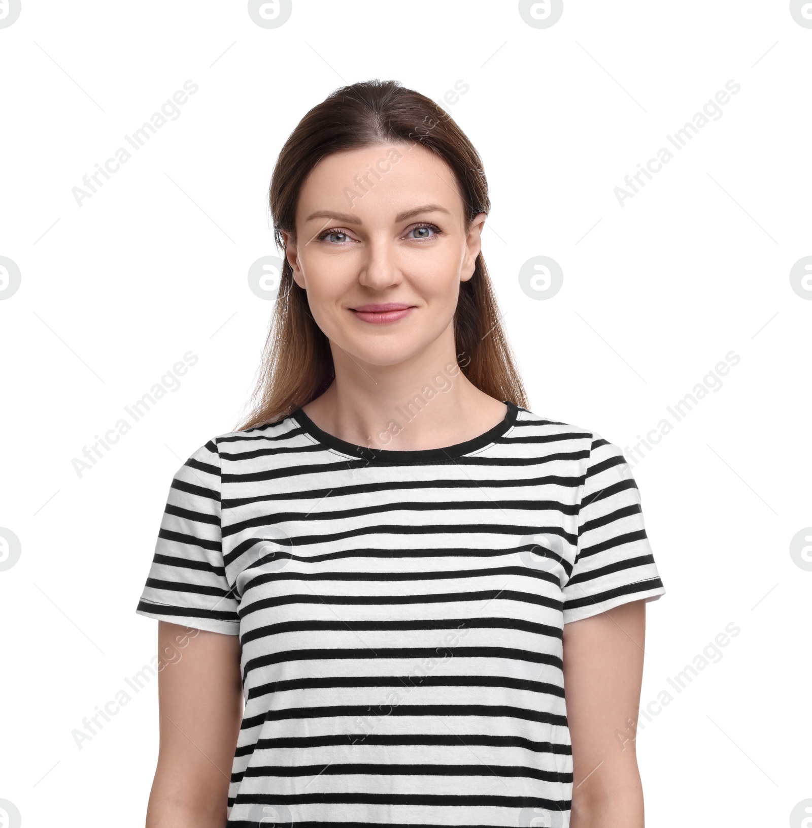 Photo of Portrait of beautiful woman on white background