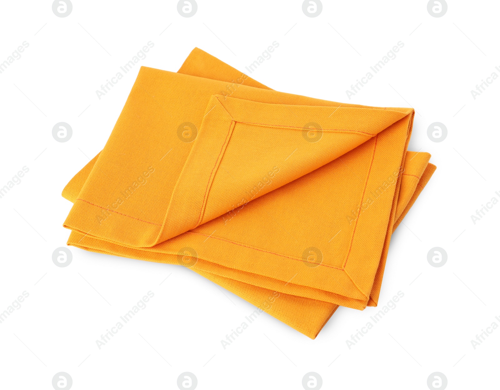 Photo of New clean orange cloth napkins isolated on white