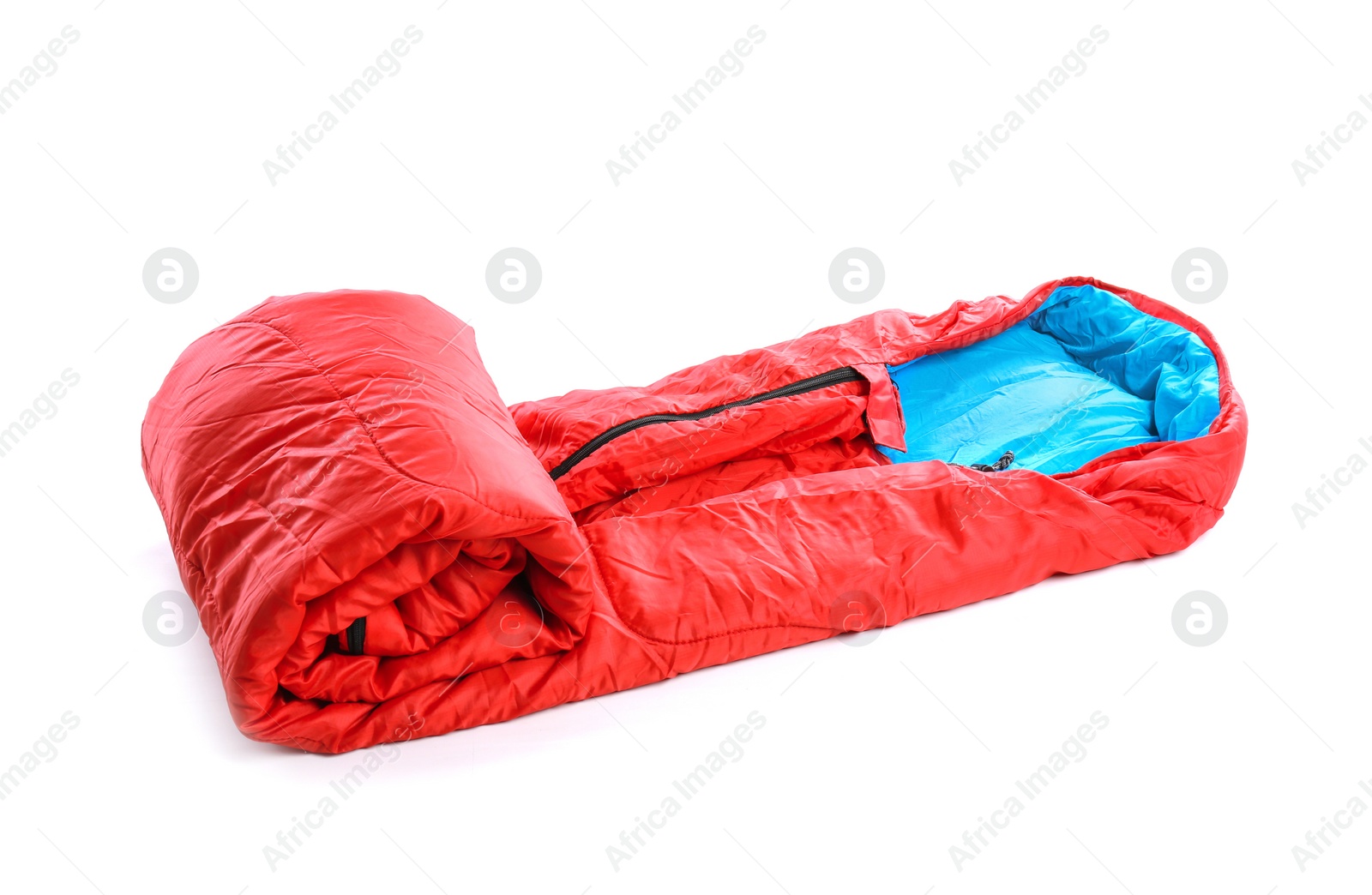 Photo of Sleeping bag on white background. Camping equipment