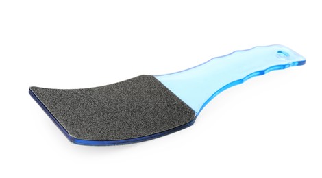 Photo of Blue foot file on white background. Pedicure tool