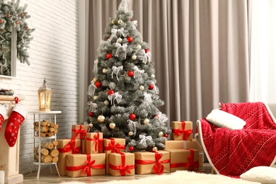 Photo of Stylish interior of living room decorated for Christmas