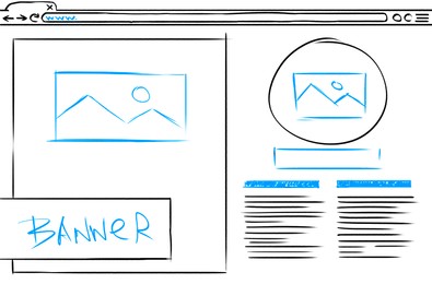 Website design template, interface development. Wireframe with different elements on white background