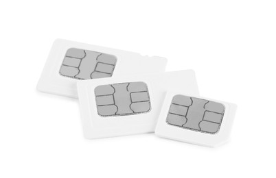 Photo of Mini and micro SIM cards on white background
