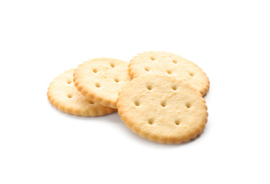 Crispy crackers isolated on white. Delicious snack