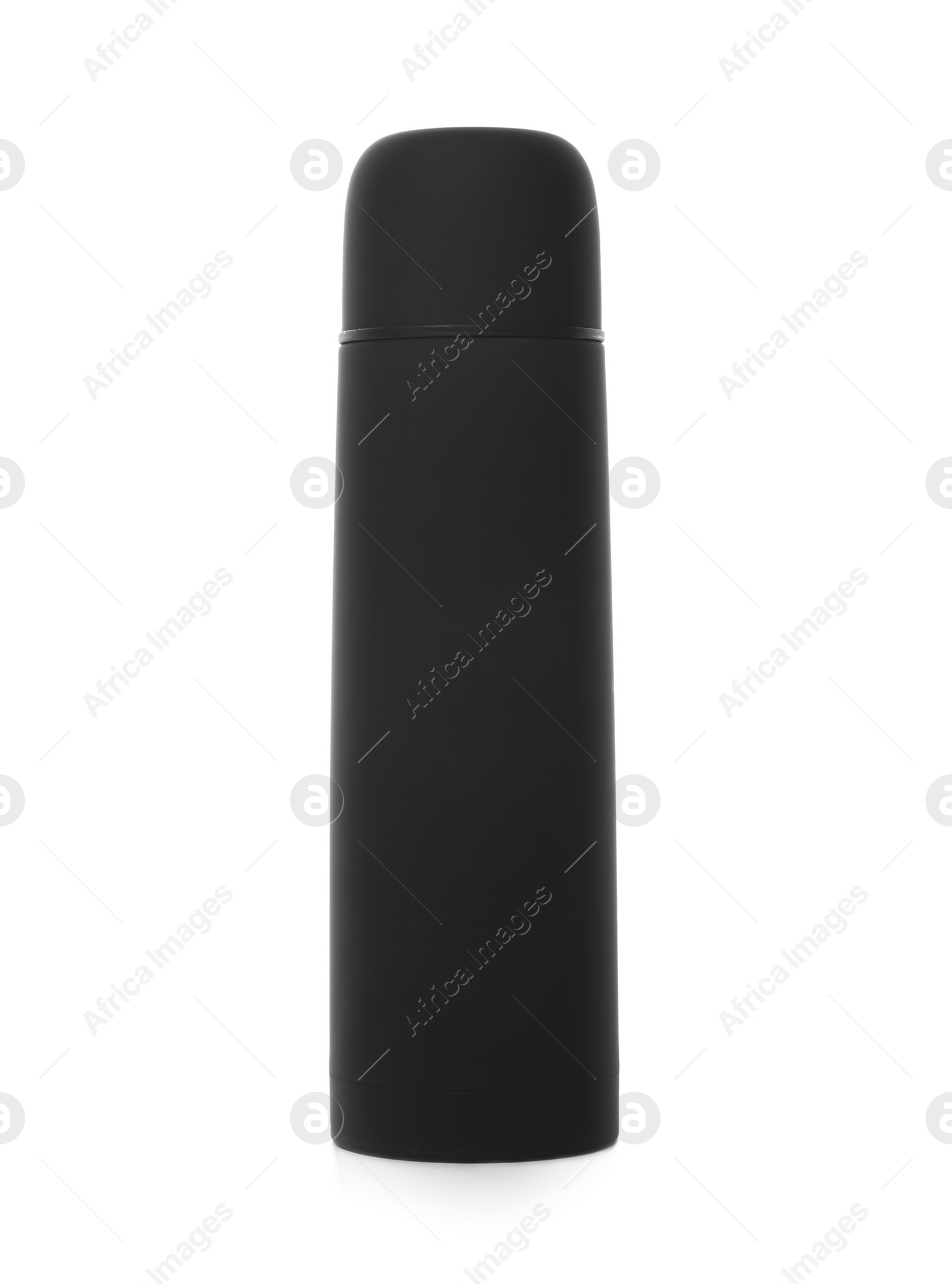 Photo of Modern closed black thermos isolated on white