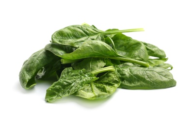 Photo of Pile of fresh spinach leaves isolated on white