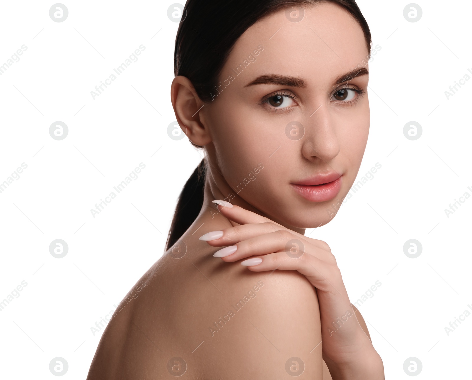 Photo of Portrait of beautiful young woman on white background