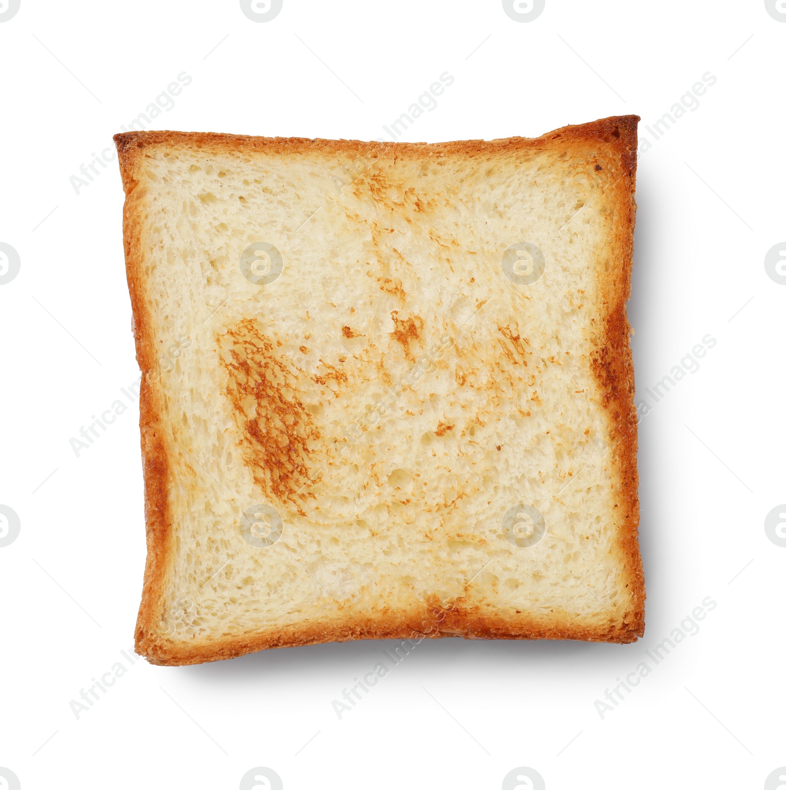 Photo of One piece of fresh toast bread isolated on white, top view