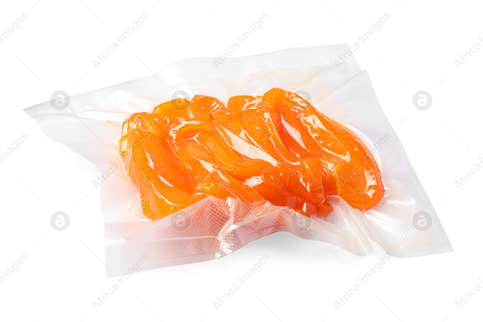 Photo of Vacuum pack of bell pepper isolated on white