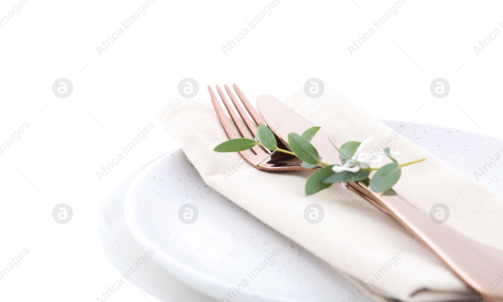 Photo of Stylish elegant table setting on white background