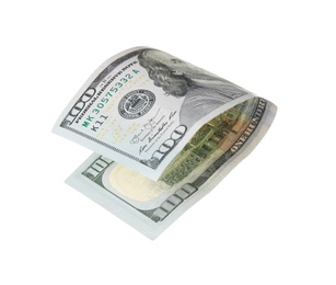 Photo of One hundred dollar banknote on white background. American national currency