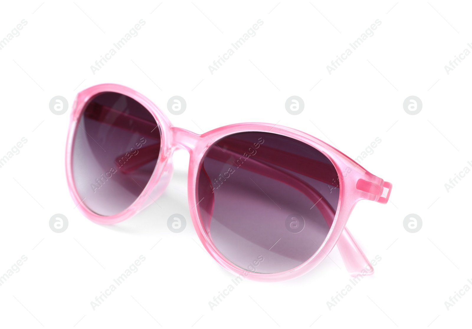 Photo of Beautiful sunglasses on white background. Beach object