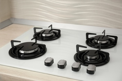 Modern built-in gas cooktop. Kitchen appliance