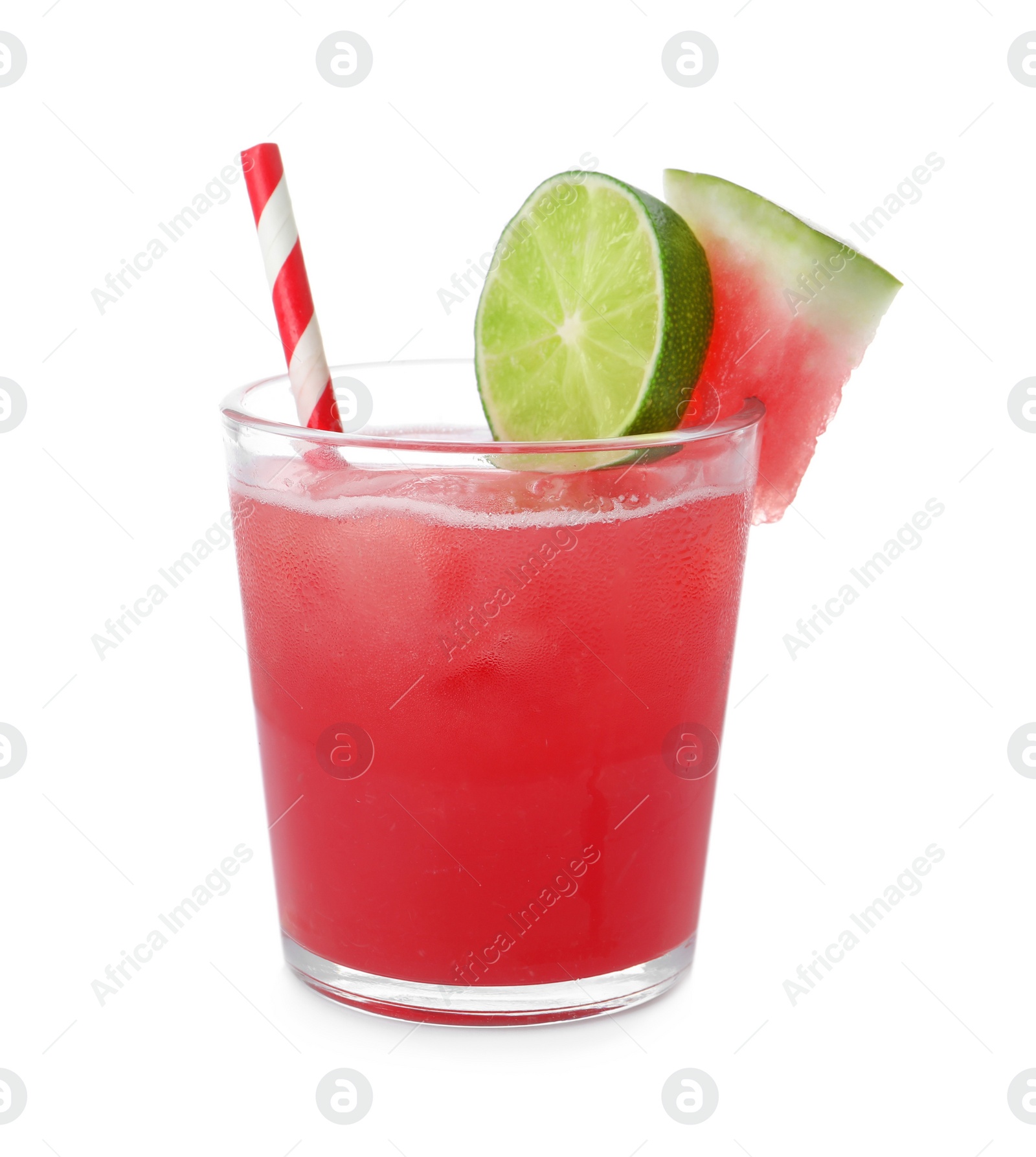 Photo of Delicious fresh watermelon drink on white background