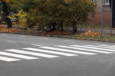 Pedestrian crossing on empty city street in autumn