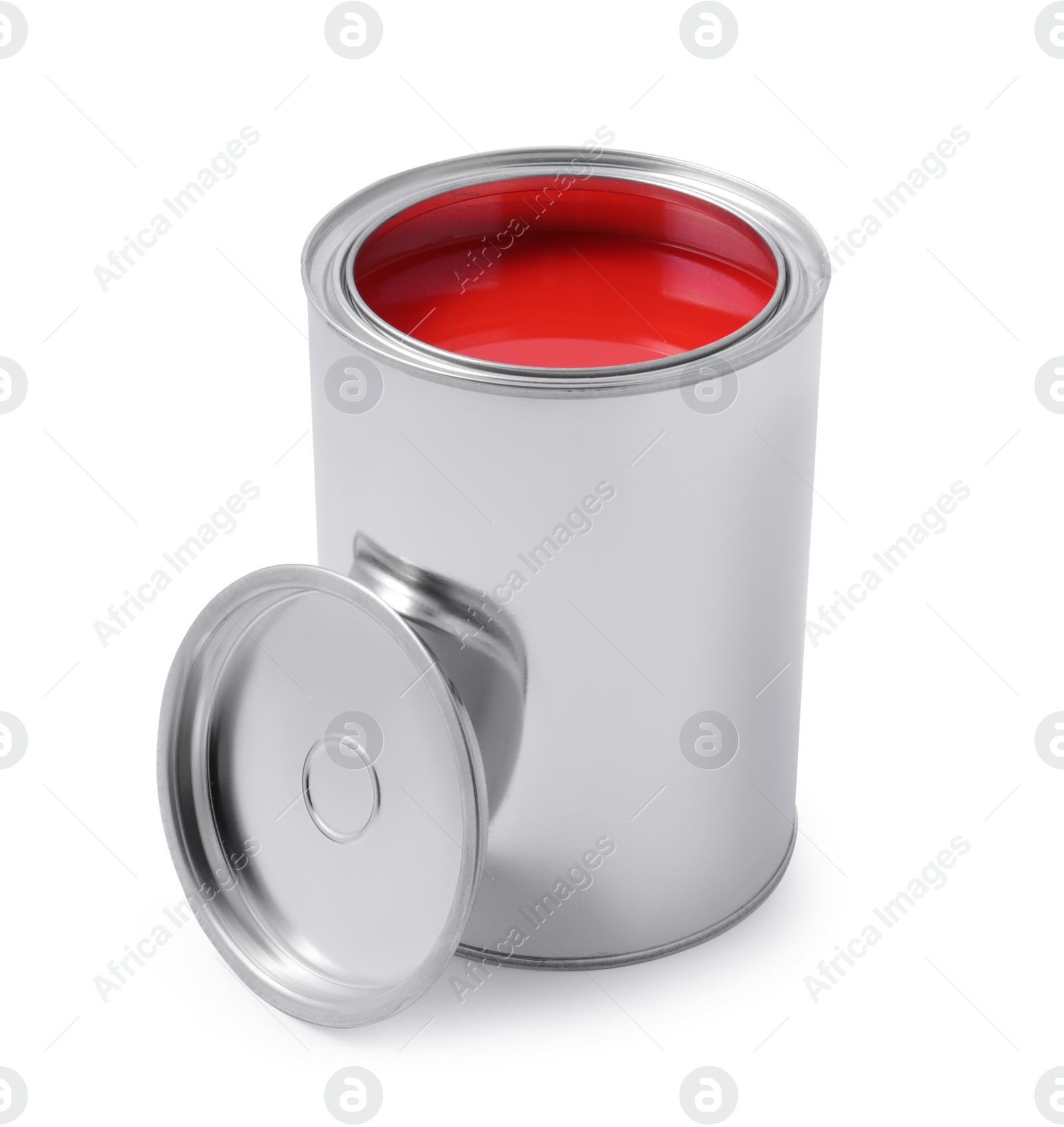 Photo of Can of red paint isolated on white