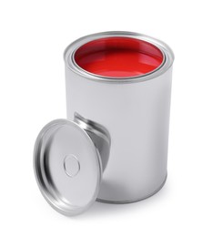 Photo of Can of red paint isolated on white