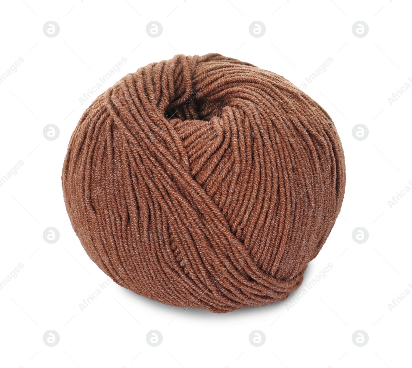 Photo of Soft brown woolen yarn isolated on white