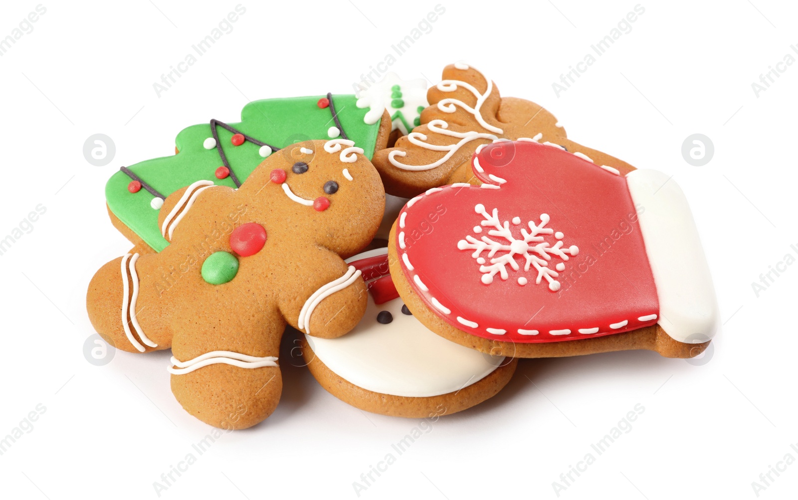 Photo of Pile of Christmas cookies on white background