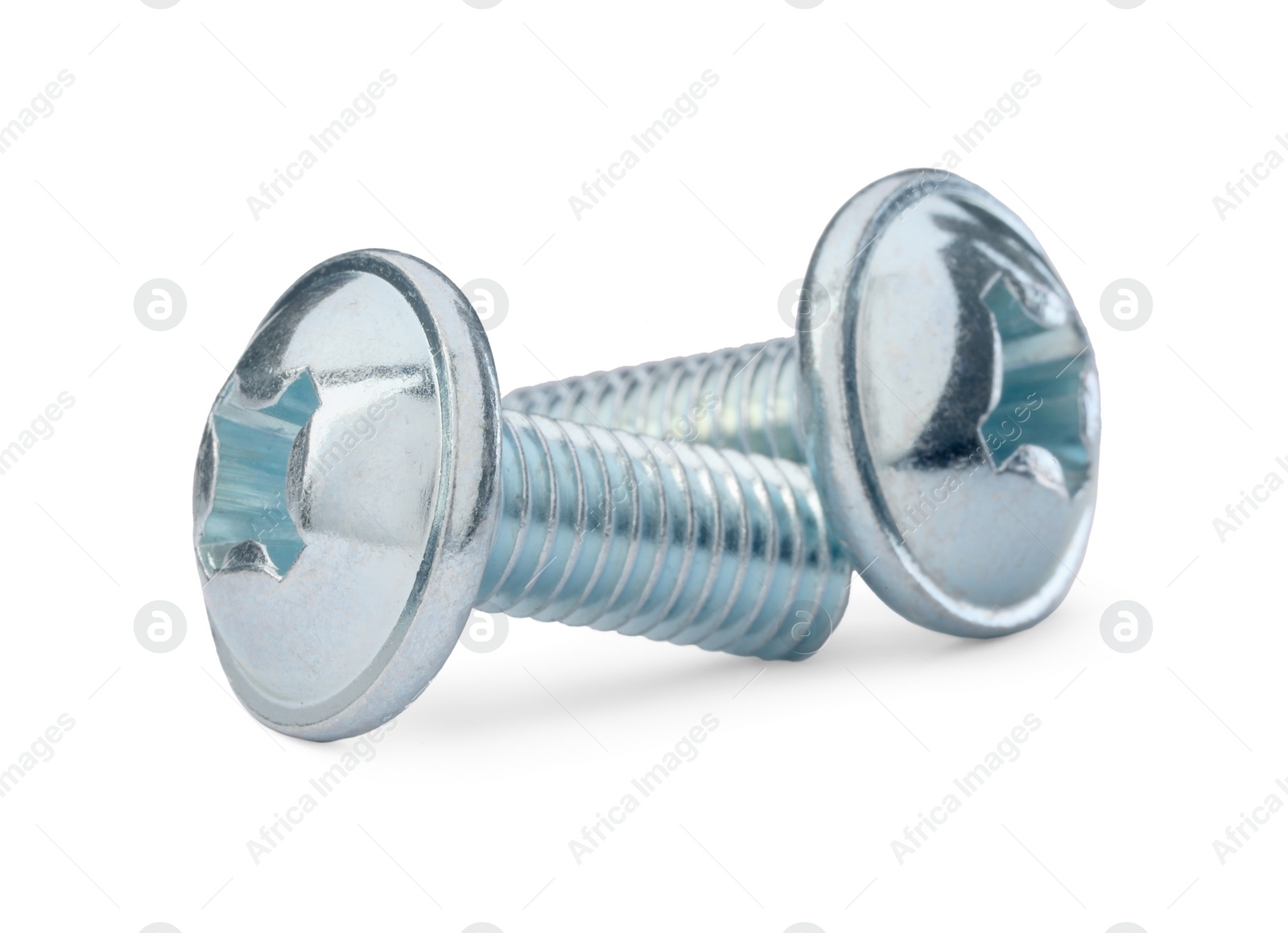 Photo of Two metal truss head screws isolated on white