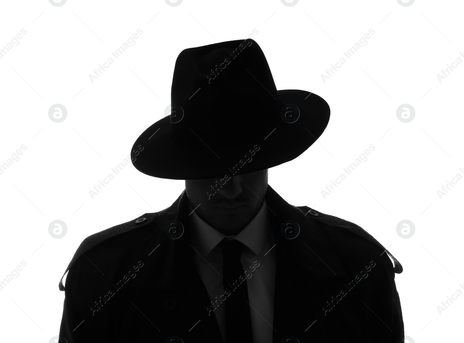 Photo of Old fashioned detective in hat on white background