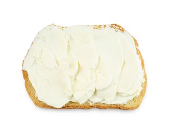 Bread with cream cheese isolated on white, top view