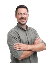 Photo of Portrait of handsome man on white background