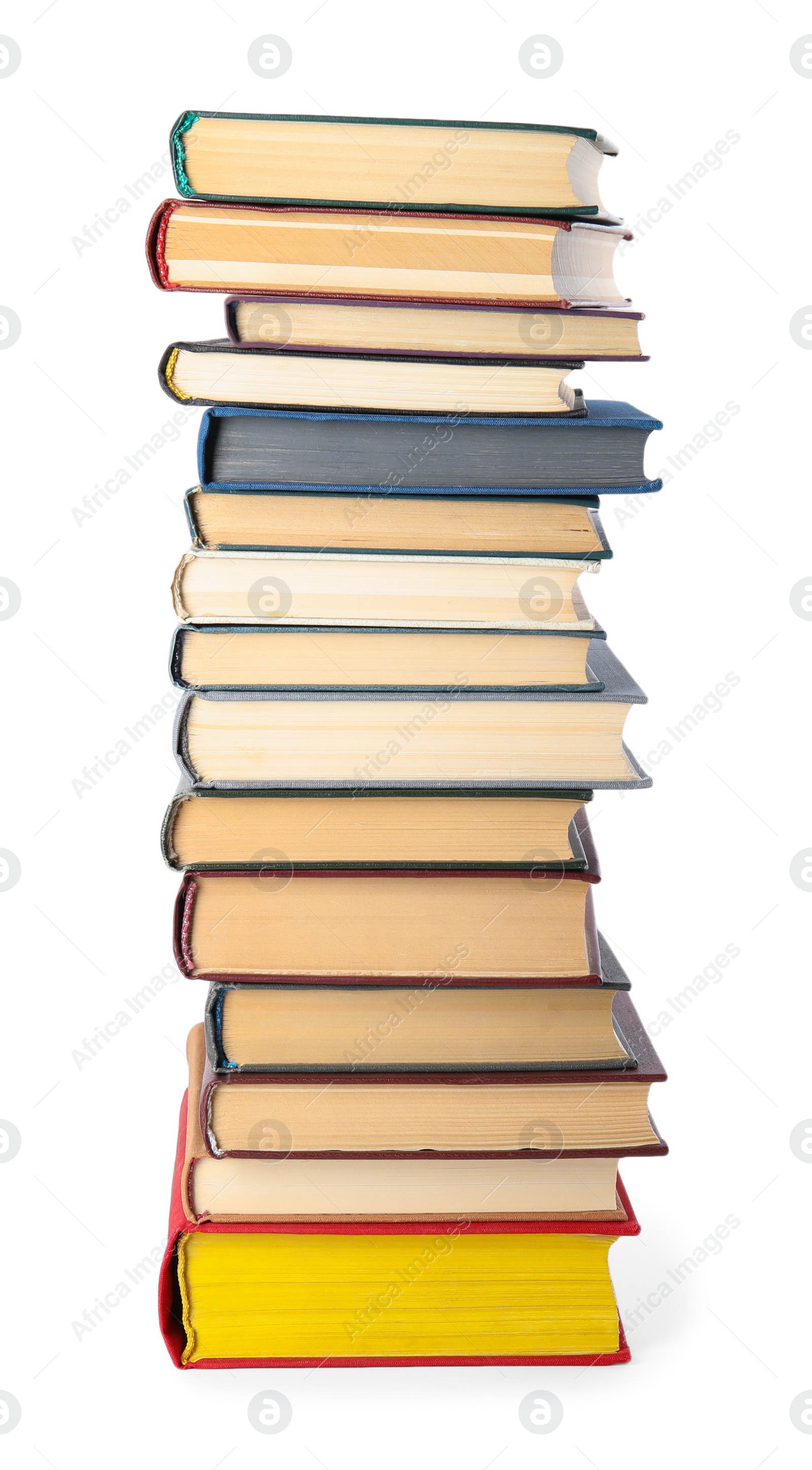 Photo of Stack of hardcover books on white background