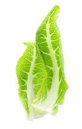 Photo of Fresh leaves of chinese cabbage on white background, top view