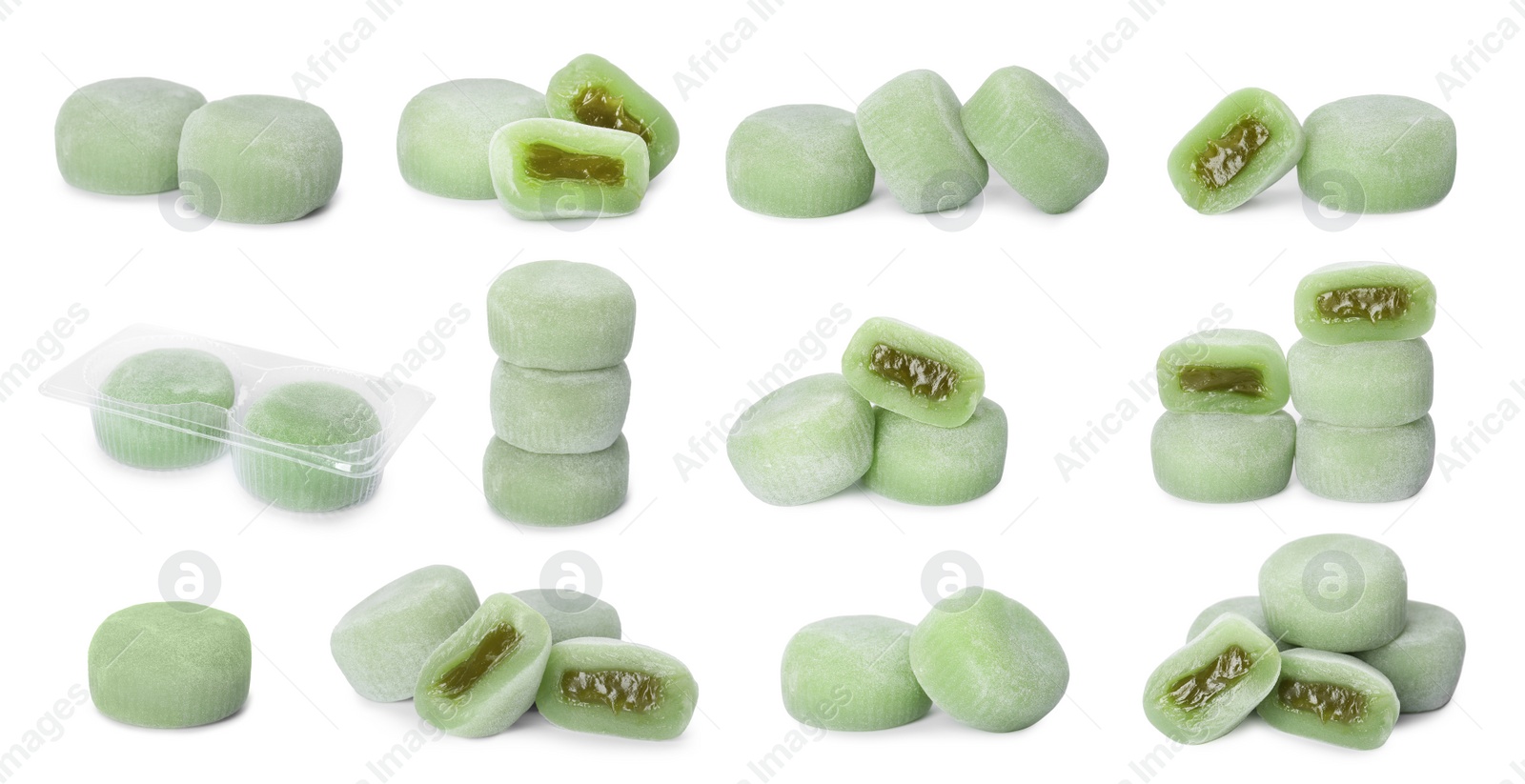 Image of Set with with delicious mochi on white background. Banner design