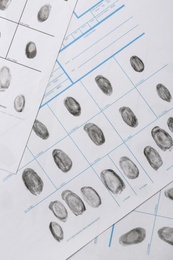 Photo of Fingerprint record sheets, top view. Criminal investigation