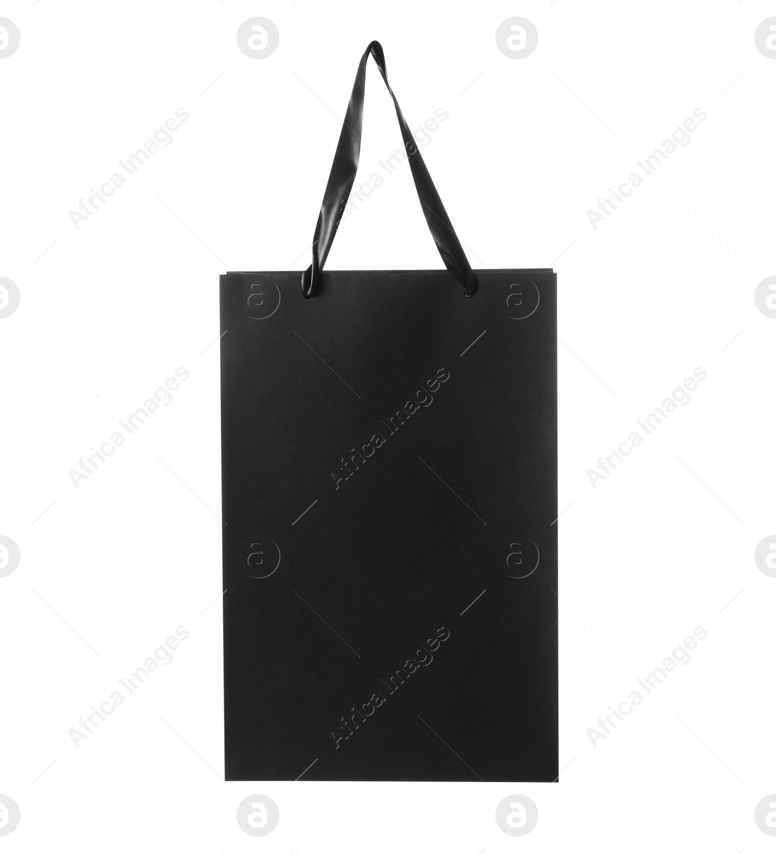 Photo of One black paper bag isolated on white