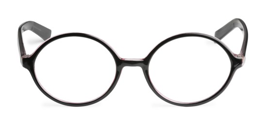 Stylish glasses with plastic frame isolated on white