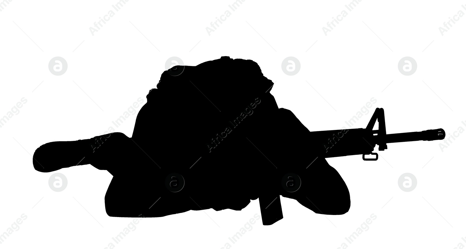 Image of Silhouette of military soldier with assault rifle on white background, banner. Military service