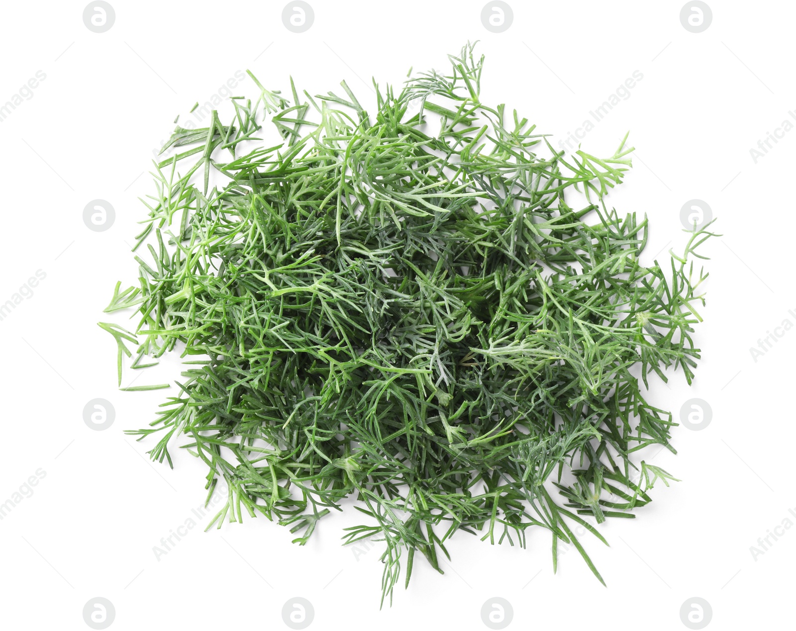 Photo of Pile of fresh dill isolated on white, top view