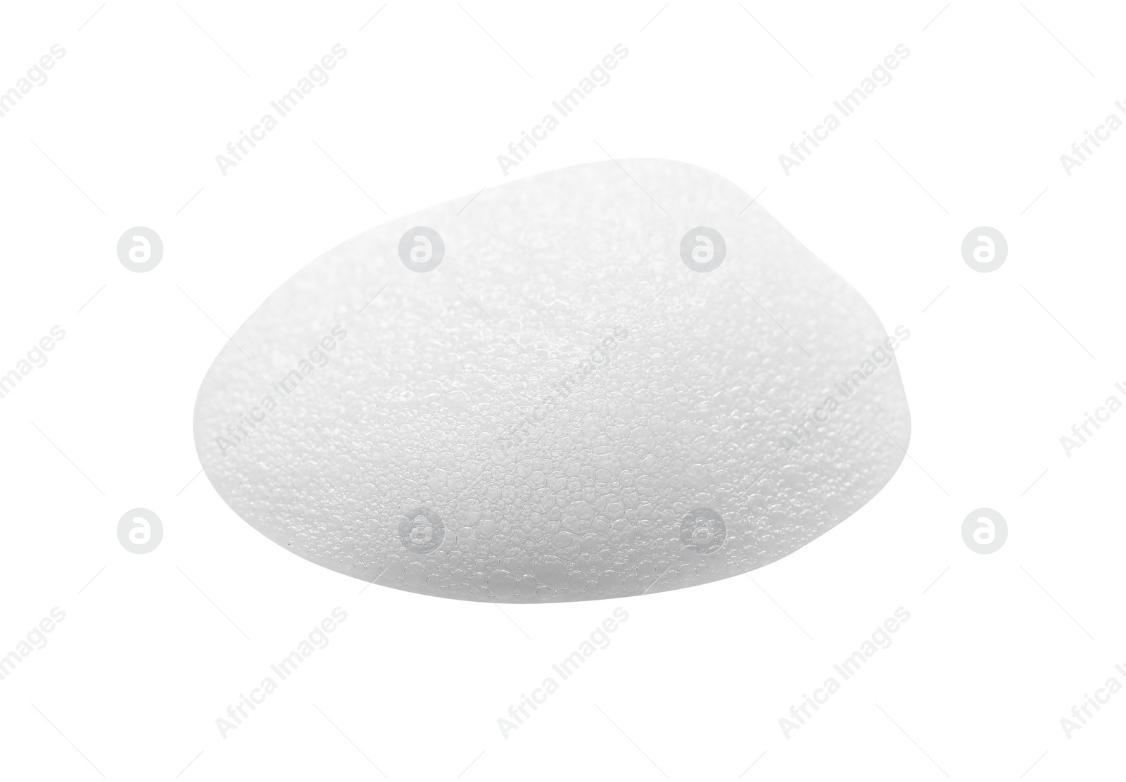 Photo of Drop of fluffy soap foam on white background