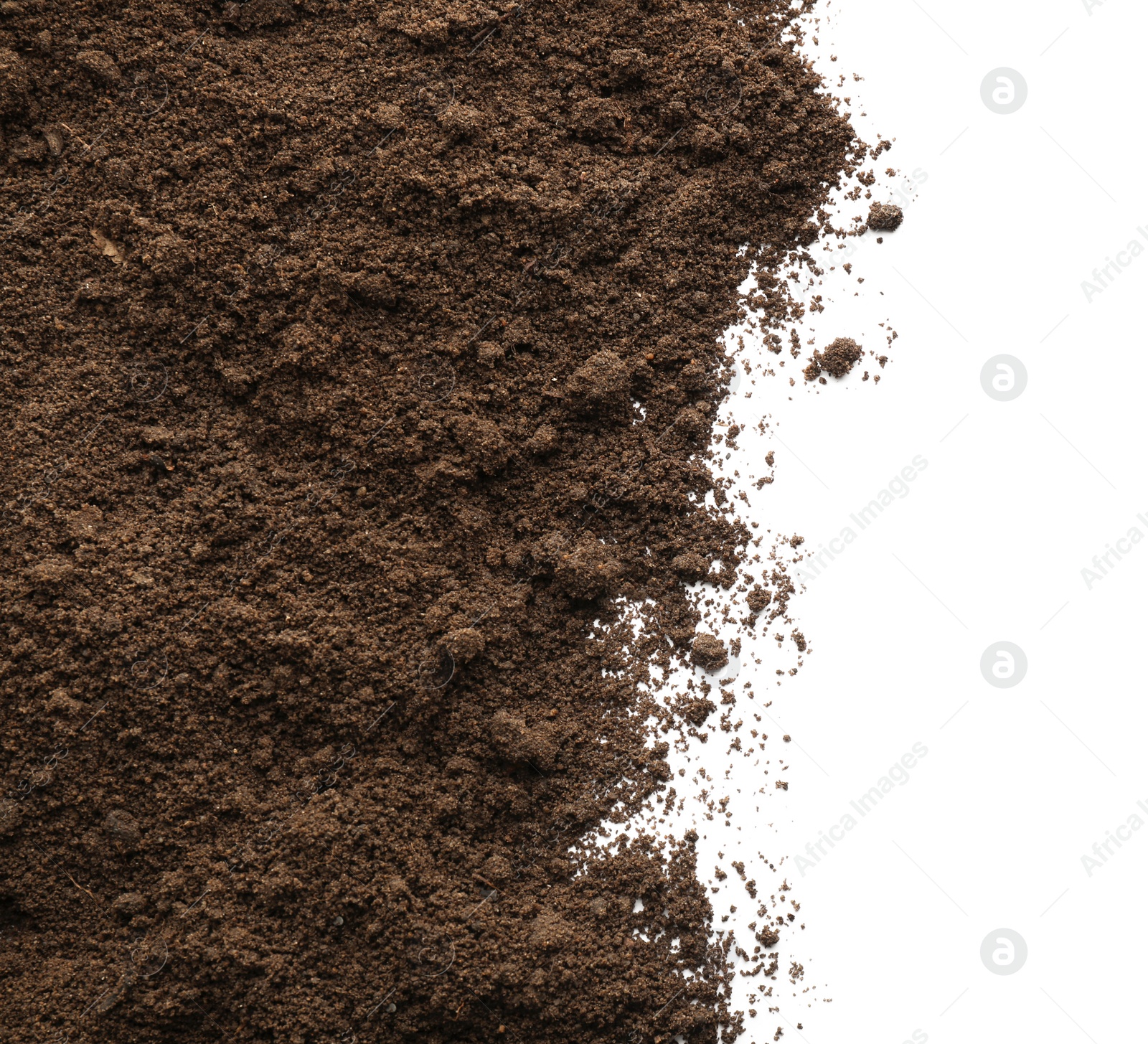 Photo of Pile of soil on white background, top view